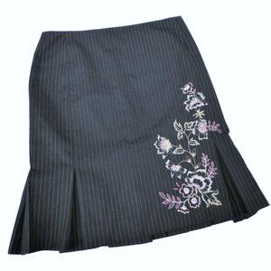 WooL Blend Ann Taylor LOFT Skirt Midnight Blue Pinstripe Pleated Hem Career 2P